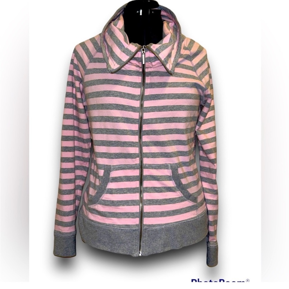 Calvin Klein Performance • Zippered Jacket, Cowl Neck, Pink & Gray, Striped, M